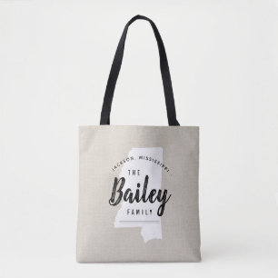 Mississippi Family Monogram State Tote Bag