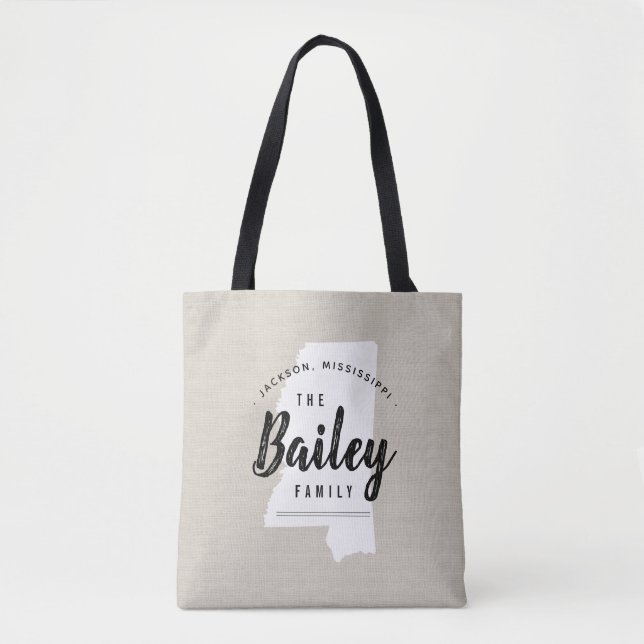 Mississippi Family Monogram State Tote Bag (Front)