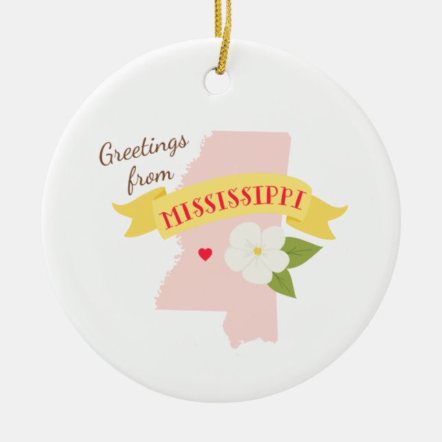 Mississippi Greetings Ceramic Tree Decoration (Front)