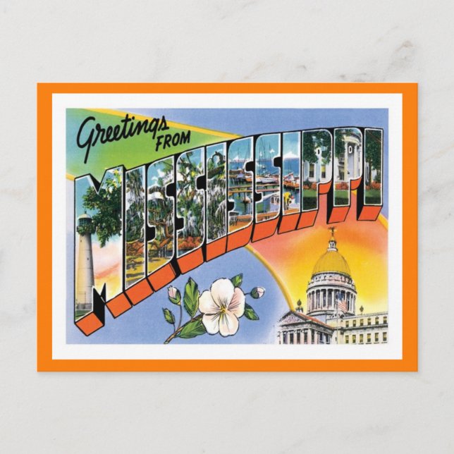 Mississippi Greetings Vintage Travel Postcard (Front)