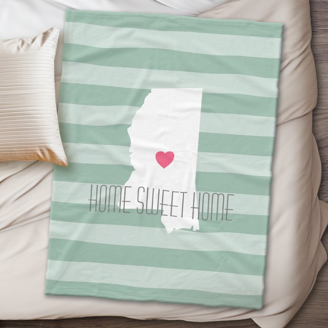 Mississippi Home State Love with Custom Heart Fleece Blanket (State Personalized Fleece Blanket)