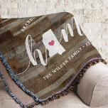 Mississippi Home State Personalised Wood Look Throw Blanket<br><div class="desc">Show some home state pride with this cute rustic faux wood plank throw blanket featuring "home" in white calligraphy script lettering with a silhouette map of the state of Mississippi standing in for the letter "O." A pink heart illustration inside the state map completes the design; you can change the...</div>