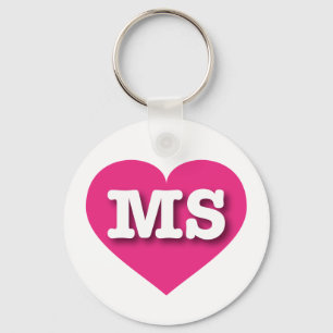 Mississippi Hot Pink Heart - I love MS Key Ring