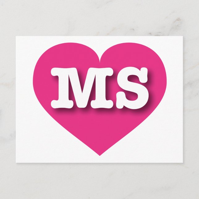 Mississippi Hot Pink Heart - I love MS Postcard (Front)