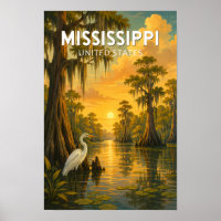 Mississippi Illustration Travel Art Vintage