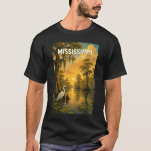 Mississippi Illustration Travel Art Vintage T-Shirt