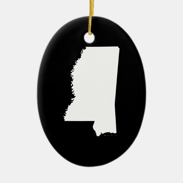 Mississippi in White and Black Ceramic Tree Decoration (Front)