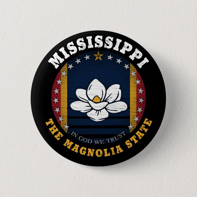 MISSISSIPPI MAGNOLIA STATE FLAG 6 CM ROUND BADGE (Front)