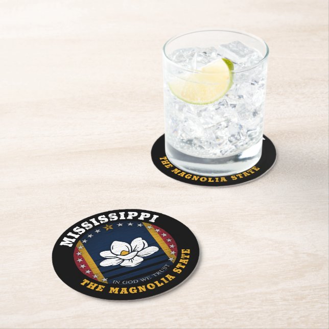 MISSISSIPPI MAGNOLIA STATE FLAG ROUND PAPER COASTER (Insitu)