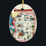 Mississippi Map Ceramic Tree Decoration<br><div class="desc">A vintage postcard map of the State of Mississippi repurposed on an ornament.</div>