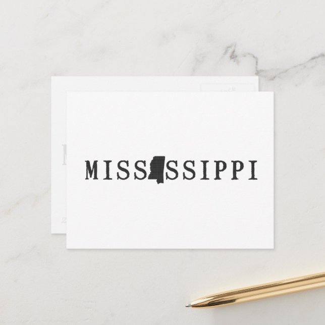 Mississippi Map Shaped Letter State Word Art Postcard (Front/Back In Situ)