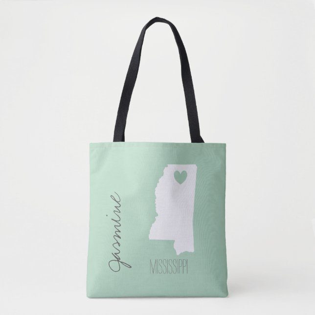Mississippi map with heart personalise name tote bag (Front)