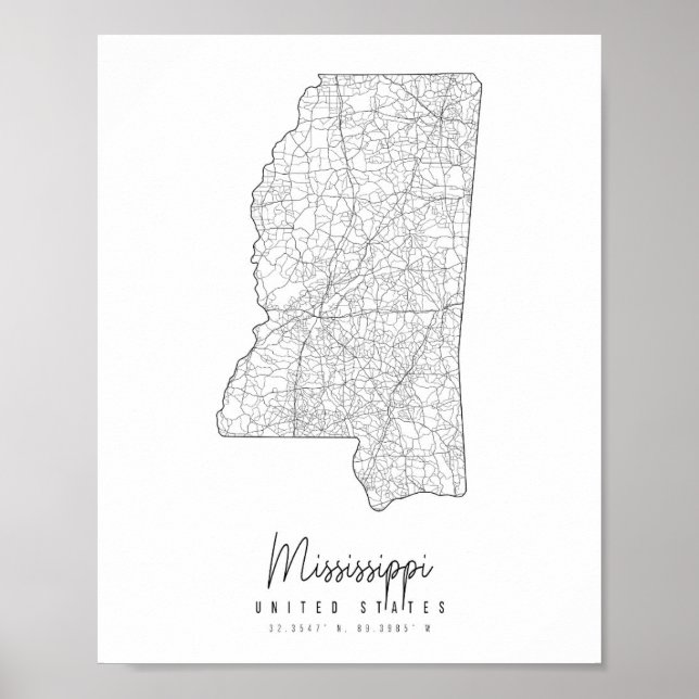 Mississippi Minimal Street Map Poster (Front)
