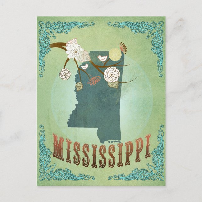 Mississippi Modern Vintage State Map – Green Postcard (Front)