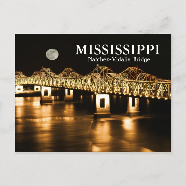 Mississippi Natchez-Vidalia Bridge Gold Moon Postcard (Front)