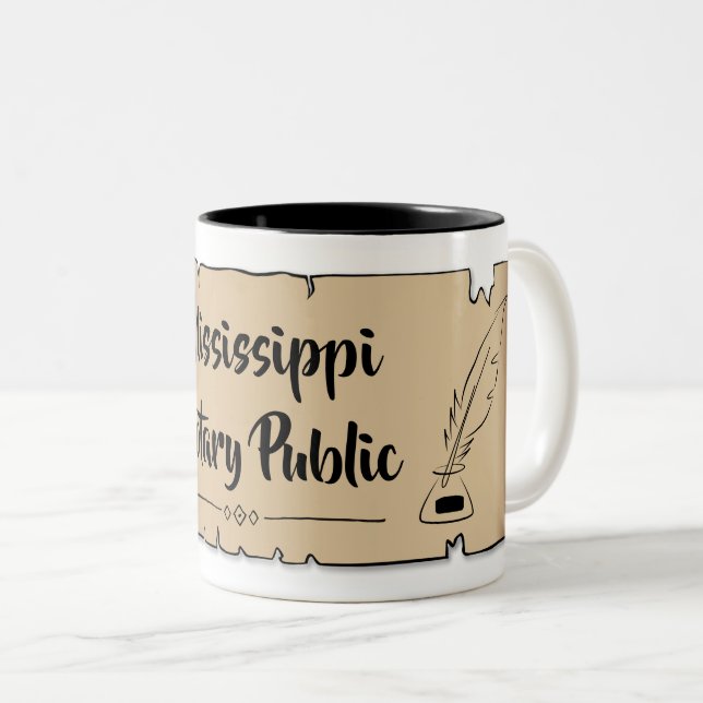 Mississippi Notary Public Scroll Feather Quill Two-Tone Coffee Mug (Front Right)