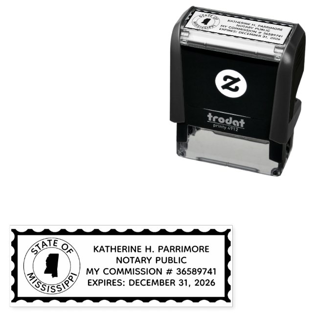 Mississippi Notary Public Self Inking Rubber Stamp (In Situ)