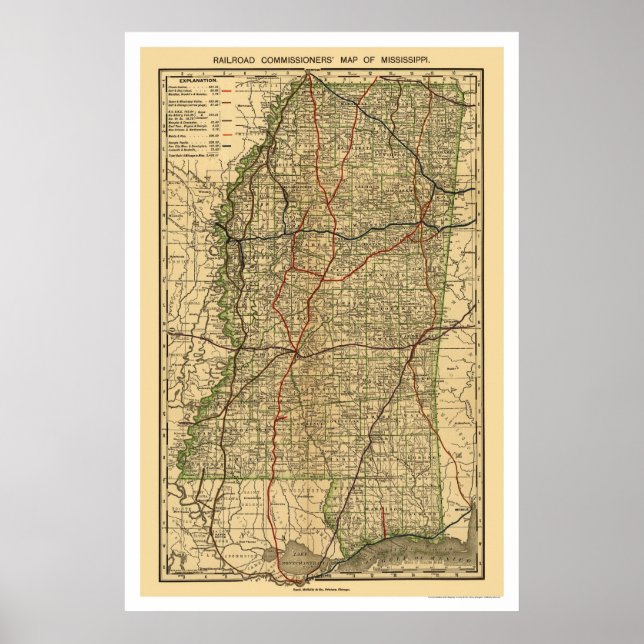 Mississippi Railroad Map 1888 Poster (Front)