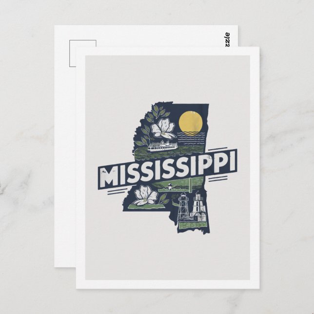 Mississippi Retro Travel Design Iconic US States Postcard (Front/Back)