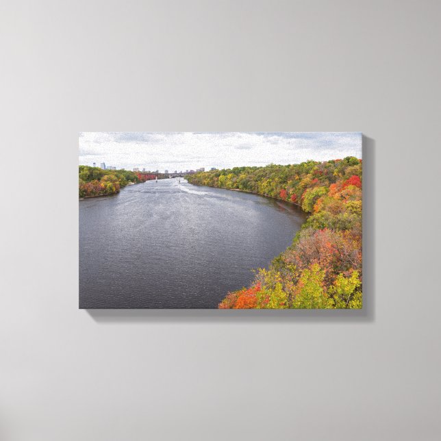 mississippi river and wooded banks in minneapolis canvas print (Front)