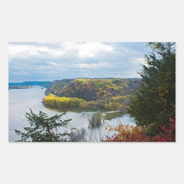 Mississippi River and Woodlands During Autumn Rectangular Sticker (Front)