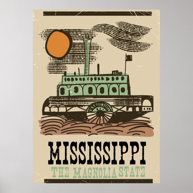 Mississippi river boat vintage travel poster (Front)