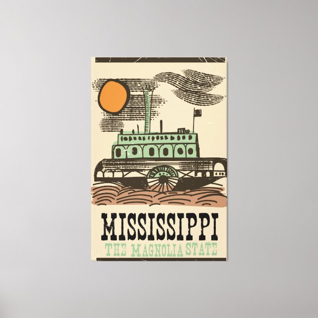Mississippi river boat vintage travel poster canvas print (Front)