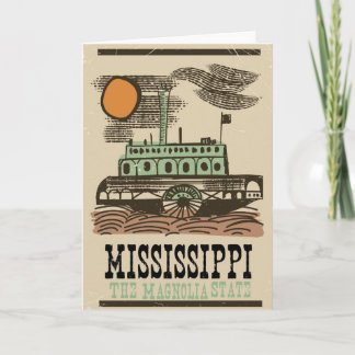 Mississippi river boat vintage travel poster holiday card