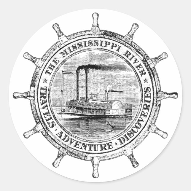 Mississippi River. Travels. Adventure. Discoveries Classic Round Sticker (Front)