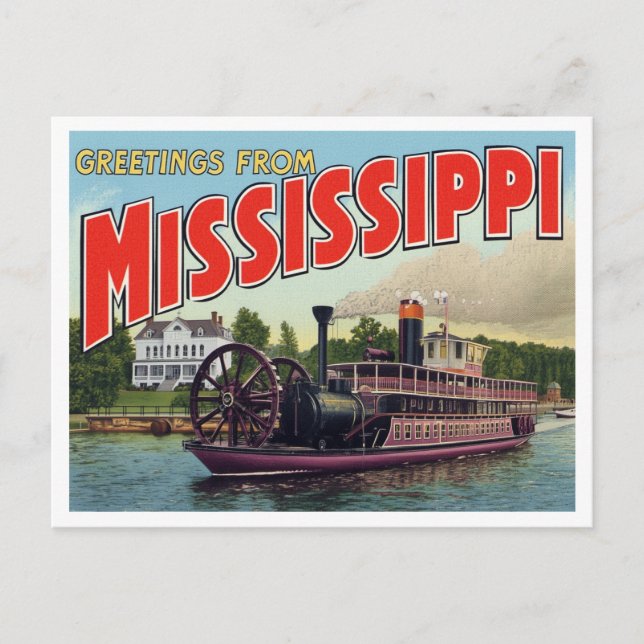 Mississippi Riverboat Greetings Postcard (Front)