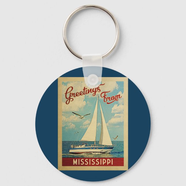 Mississippi Sailboat Vintage Travel Key Ring (Front)