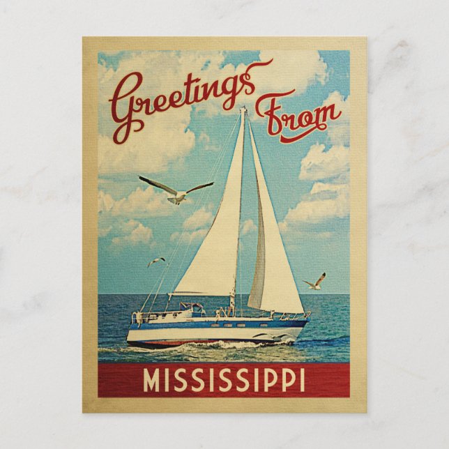 Mississippi Sailboat Vintage Travel Postcard (Front)