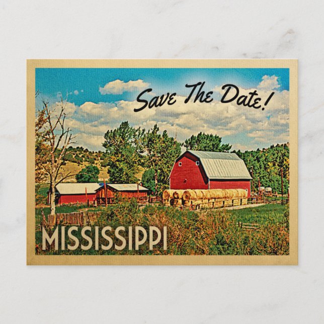 Mississippi Save The Date Farm Barn Rustic Announcement Postcard (Front)