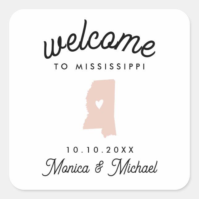 MISSISSIPPI State Destination Wedding ANY COLOR   Square Sticker (Front)