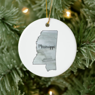 Mississippi State Illustration Ceramic Tree Decoration