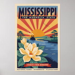Mississippi State Illustration Travel Art Vintage Poster