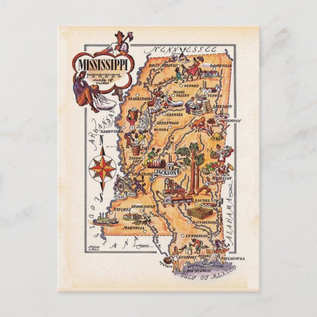 Mississippi State Map Post Card (Front)