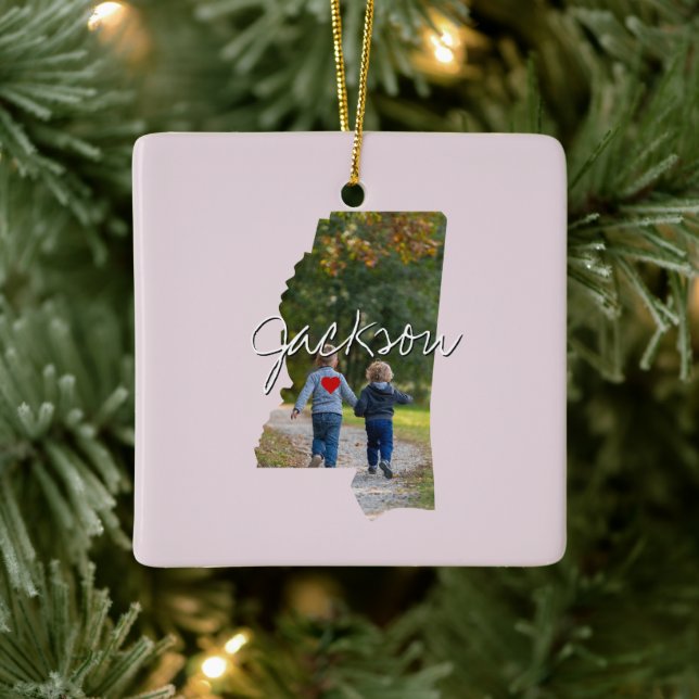 Mississippi State Photo insert and town name Ceramic Ornament (Tree)