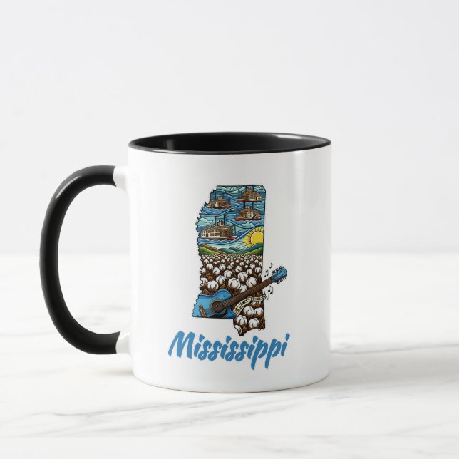 Mississippi State Tattoo Riverboats Cotton Field Mug (Left)