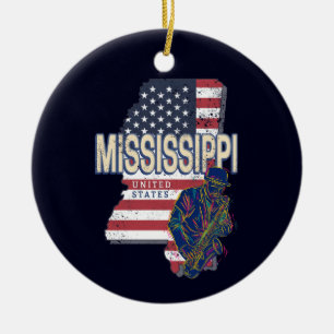 Mississippi State United States Map Vintage USA Ceramic Tree Decoration