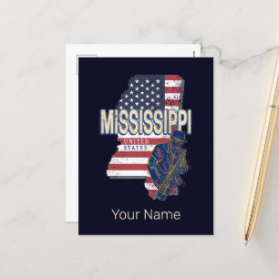 Mississippi State United States Map Vintage USA Holiday Postcard