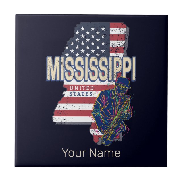 Mississippi State United States Map Vintage USA Tile (Front)