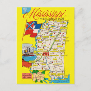 Mississippi State Vintage Map Poscard Postcard