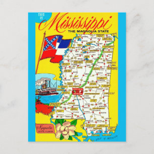 Mississippi State Vintage Map Postcard