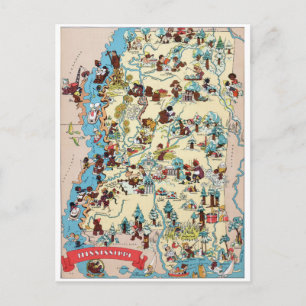 Mississippi Vintage Map Postcard