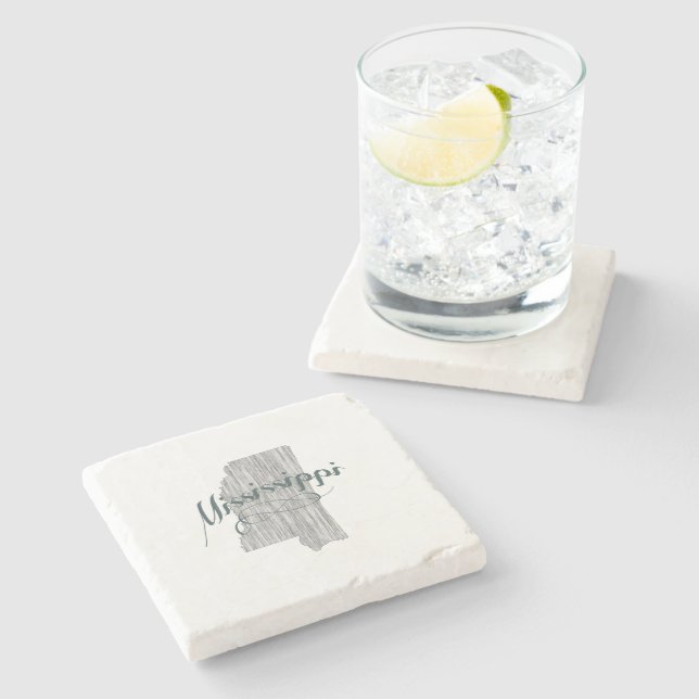 Mississippi Vintage Typography State Shape Grey Stone Coaster (Side)