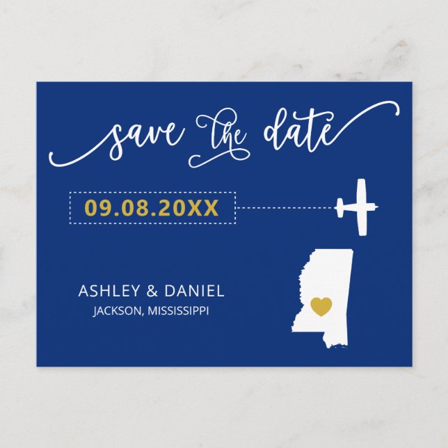 Mississippi Wedding Save the Date Map Postcard (Front)