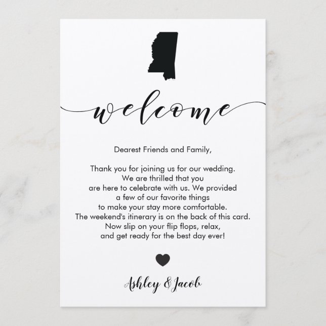 Mississippi Wedding Welcome Letter & Itinerary Programme (Front)