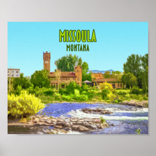 Missoula Montana Downtown River Vintage Poster