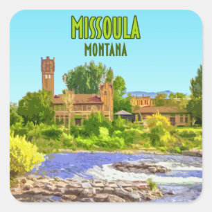 Missoula Montana Downtown River Vintage Square Sticker
